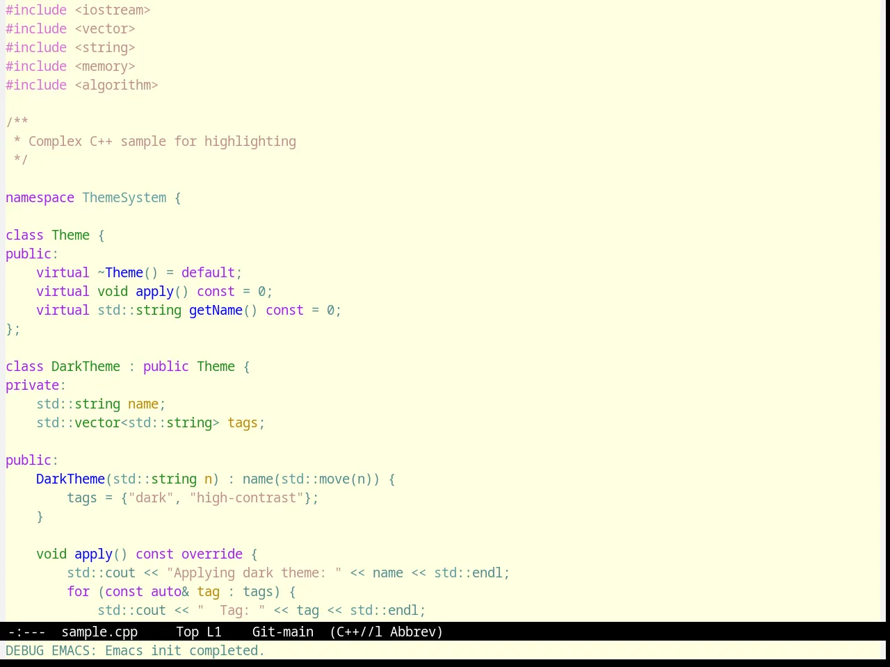 Aalto Light Theme in c++-mode