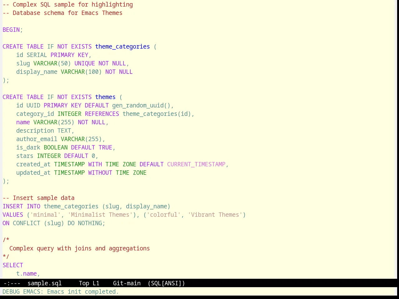 Aalto Light Theme in sql-mode