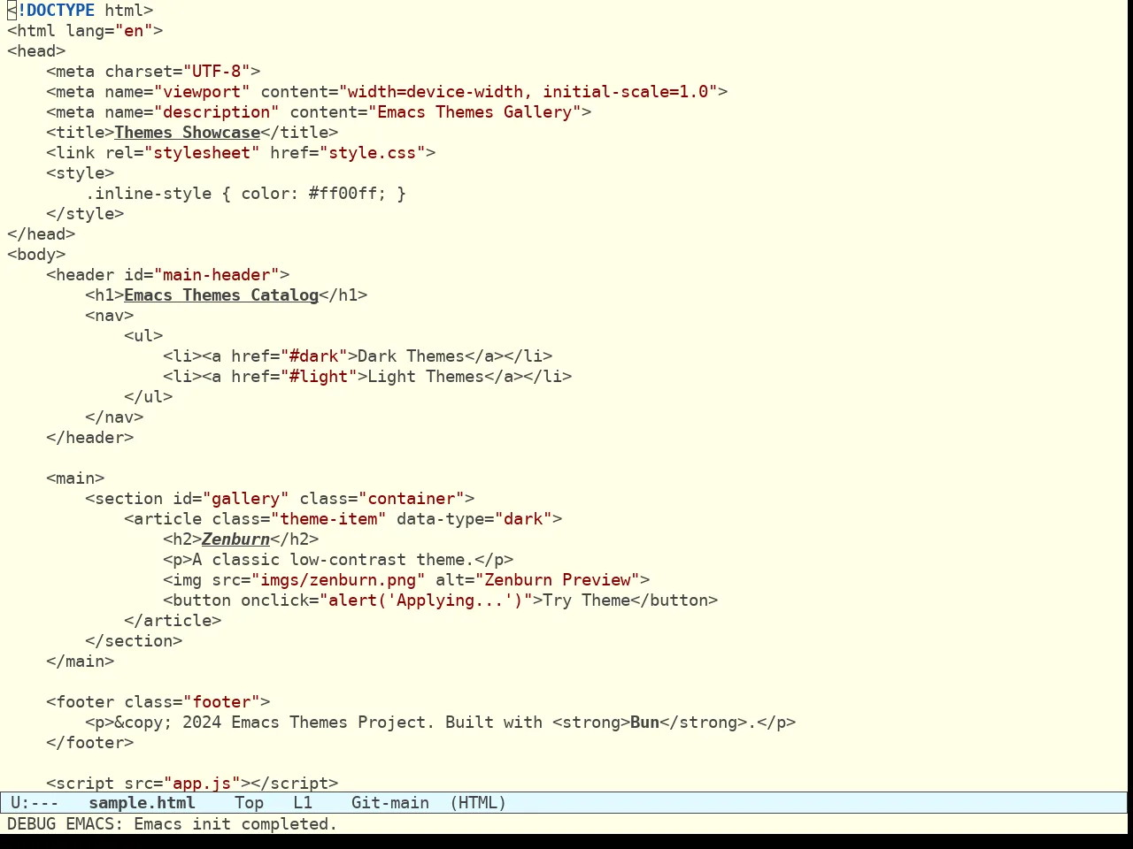 Acme Theme in html-mode