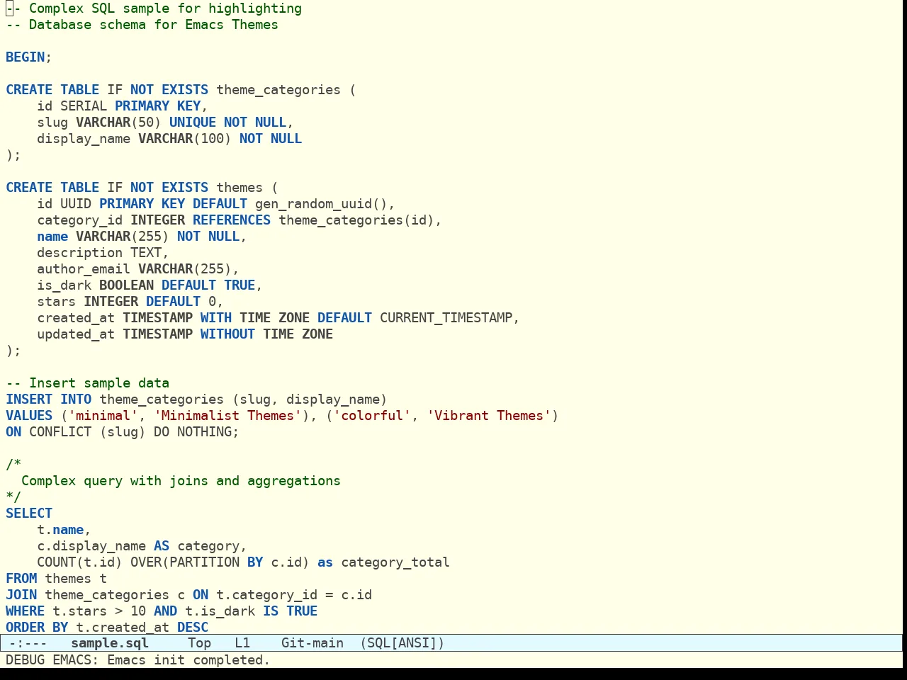 Acme Theme in sql-mode