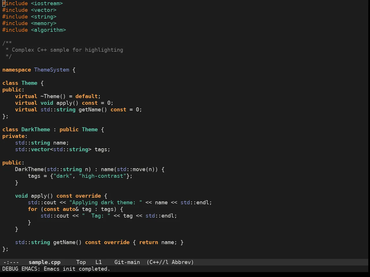 Adwaita Dark Theme in c++-mode