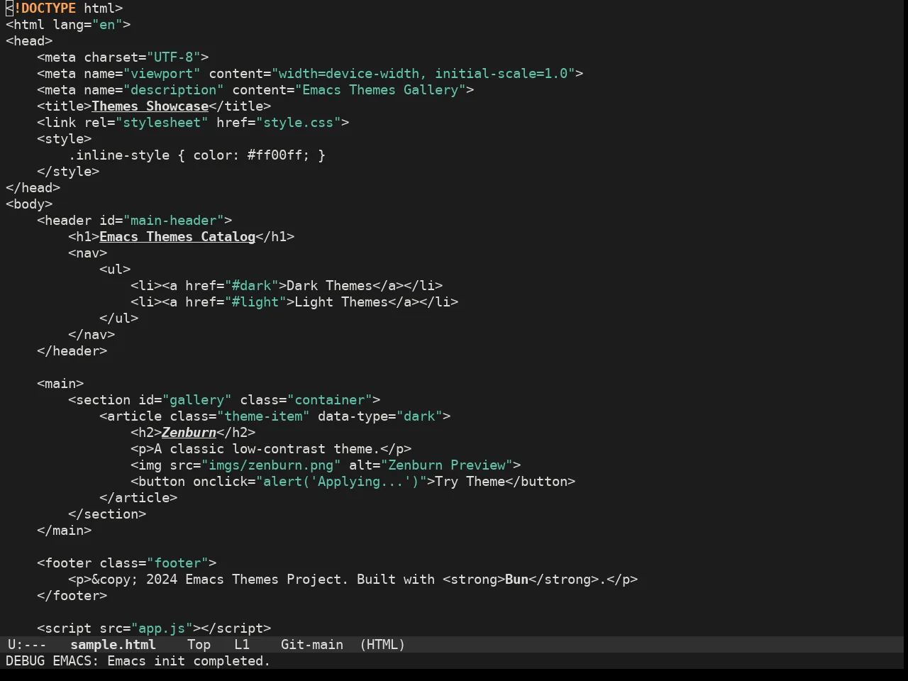 Adwaita Dark Theme in html-mode