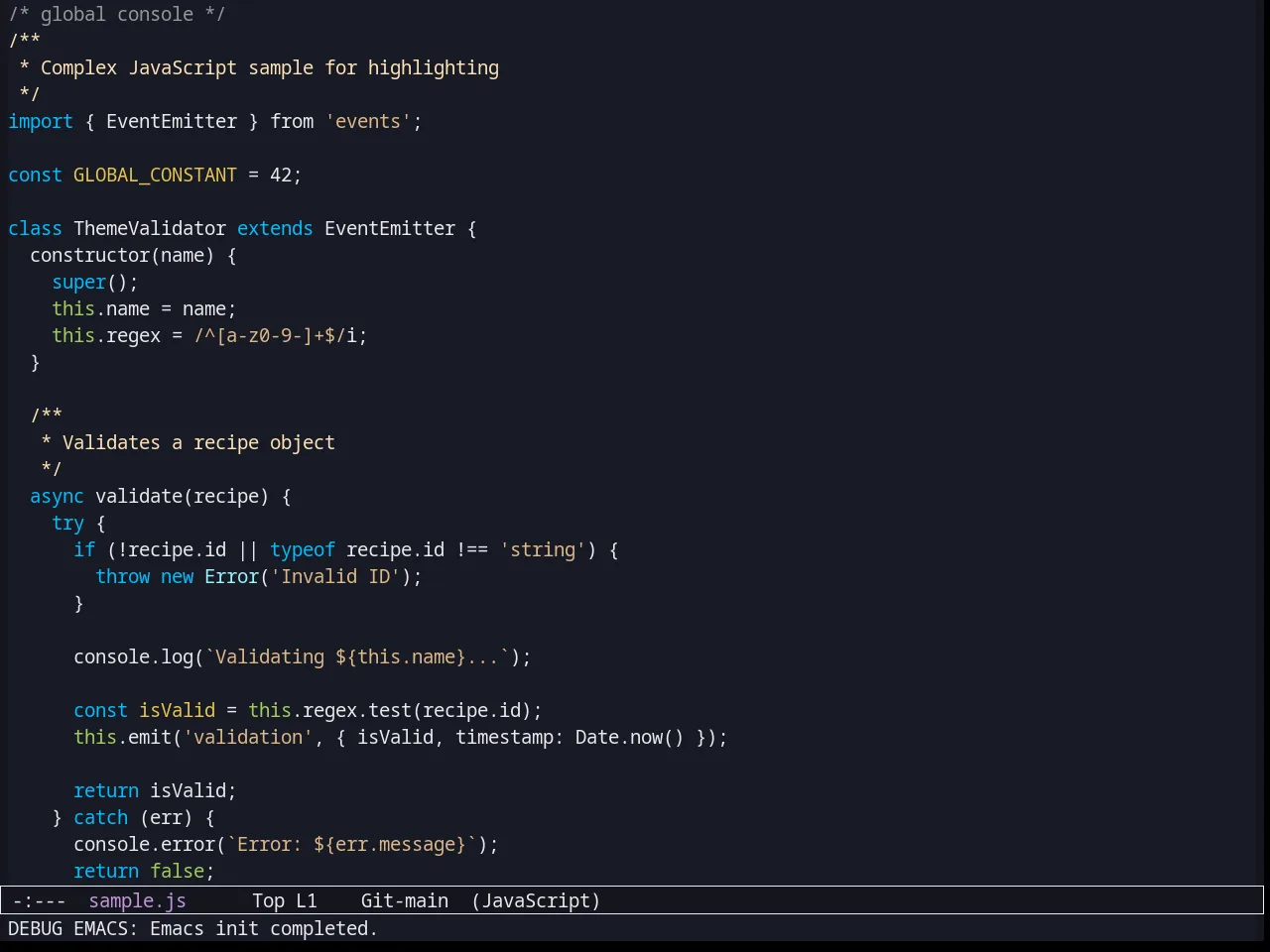 Afternoon Theme in javascript-mode
