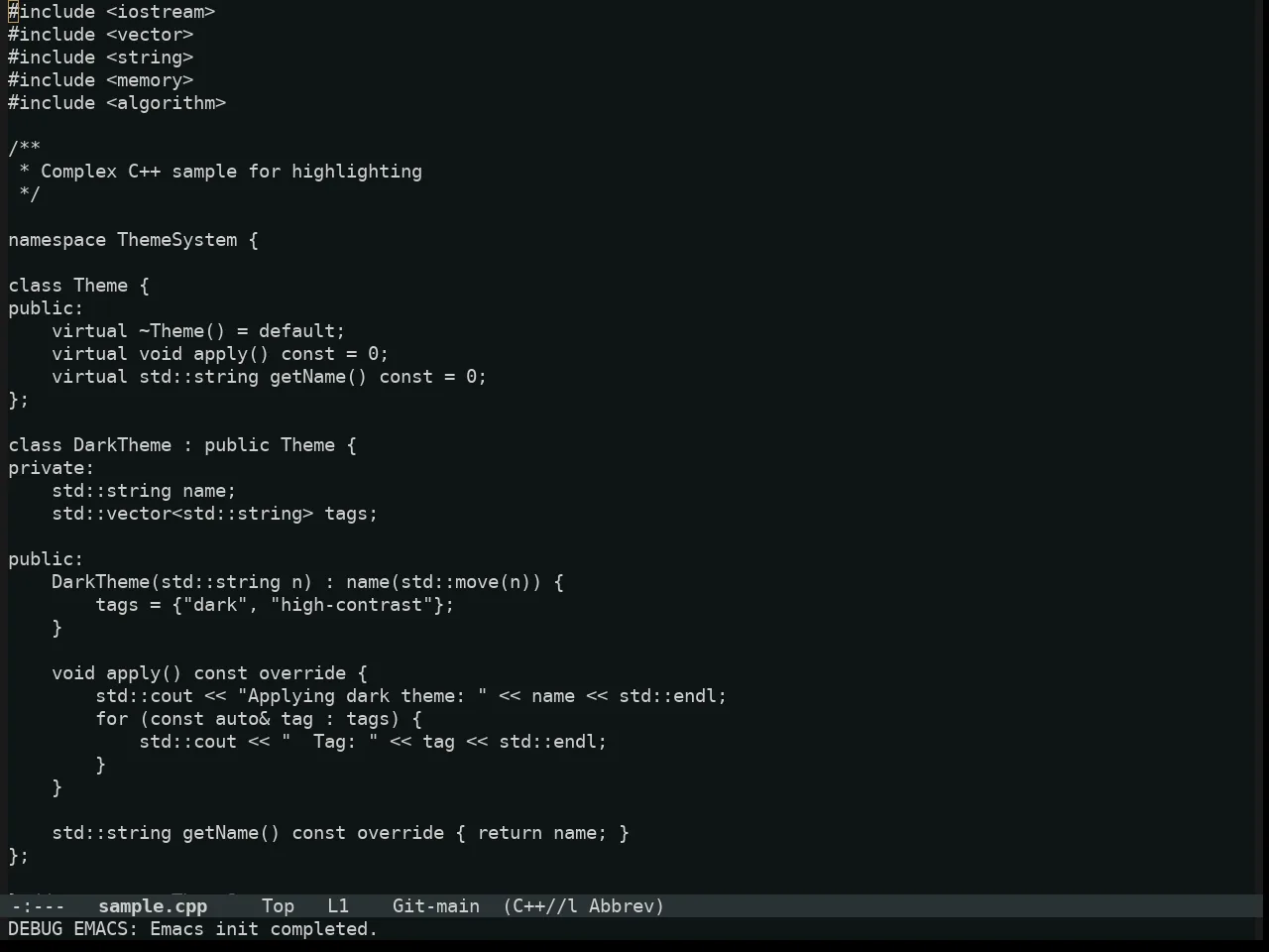 Alabaster Themes Dark Mono Theme in c++-mode