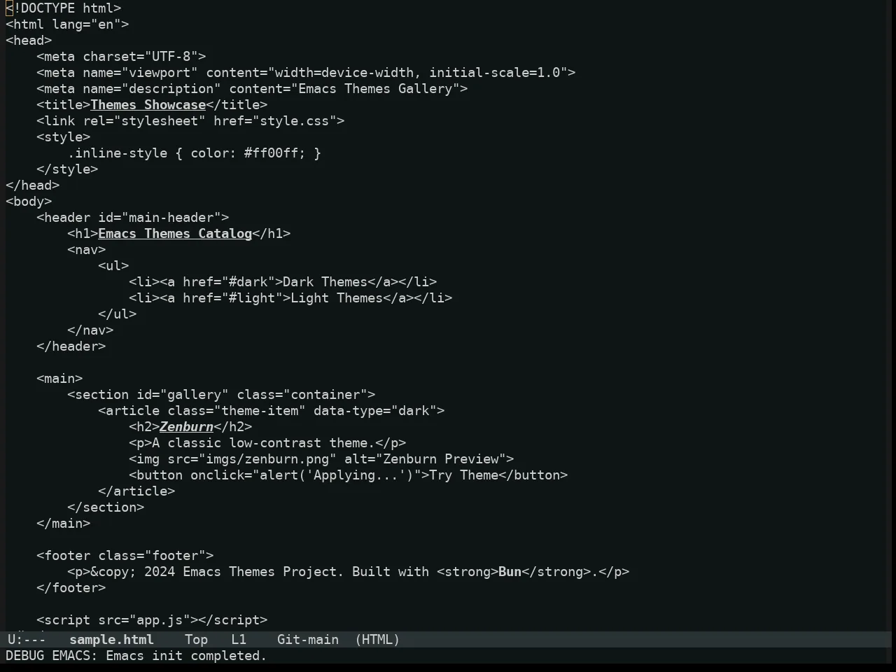 Alabaster Themes Dark Mono Theme in html-mode