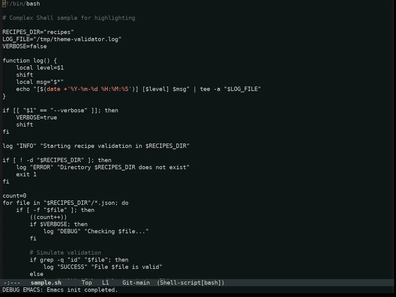 Alabaster Themes Dark Mono Theme in sh-mode