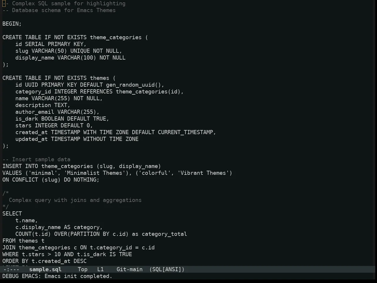 Alabaster Themes Dark Mono Theme in sql-mode