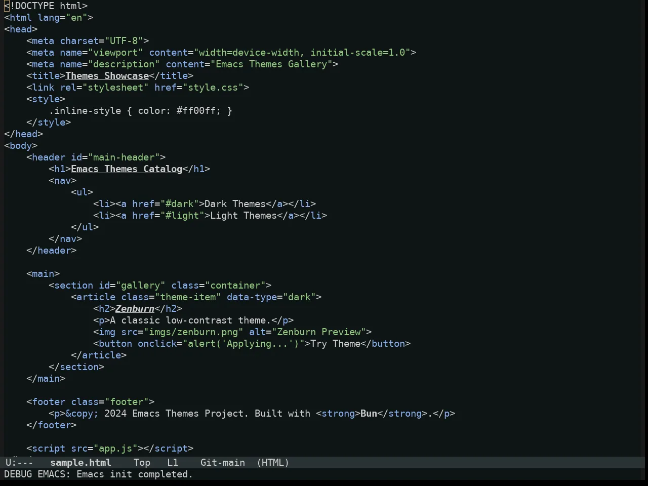 Alabaster Themes Dark Theme in html-mode