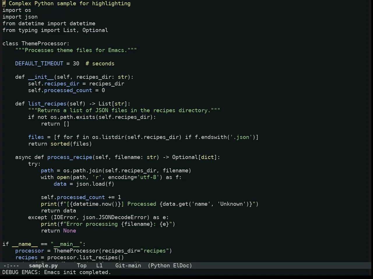 Alabaster Themes Dark Theme in python-mode