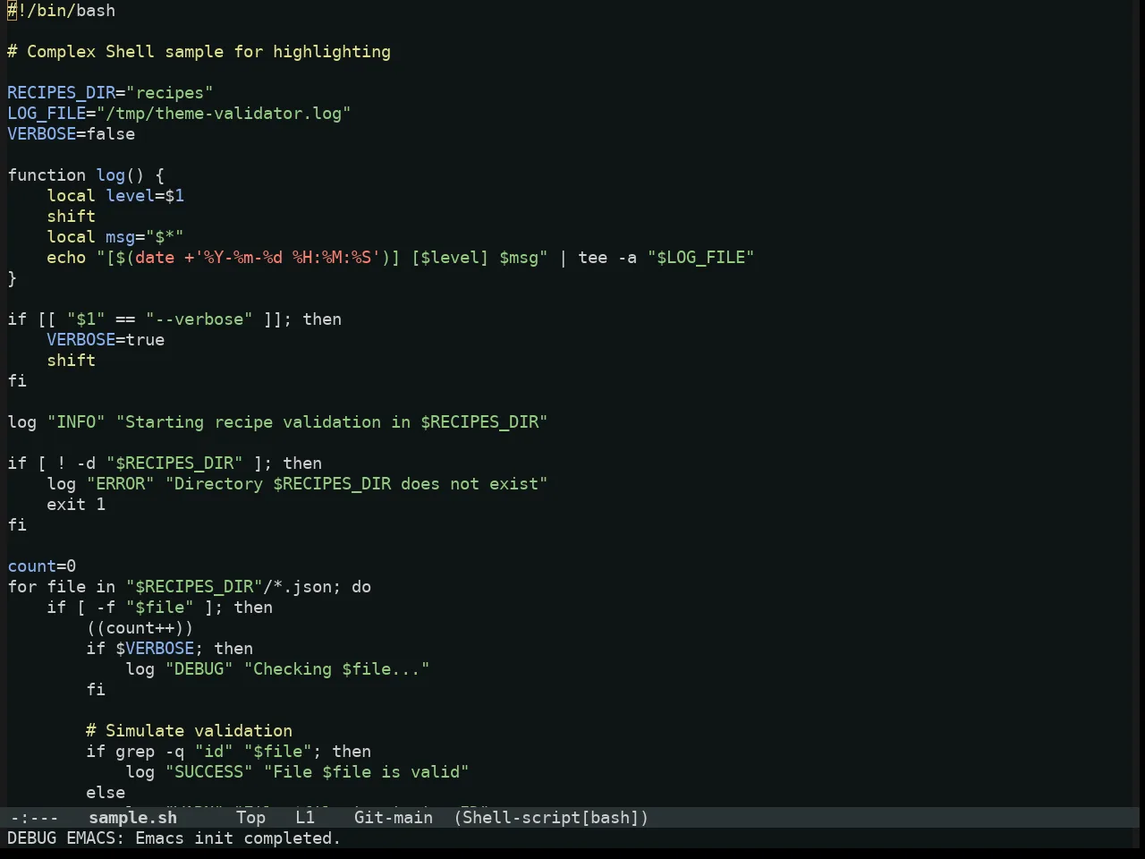 Alabaster Themes Dark Theme in sh-mode