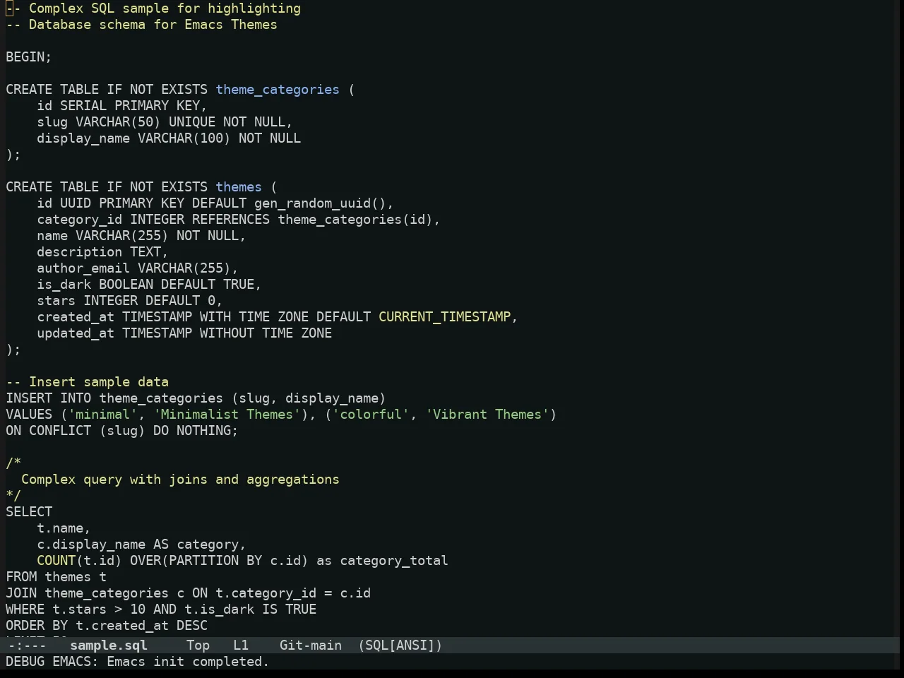 Alabaster Themes Dark Theme in sql-mode