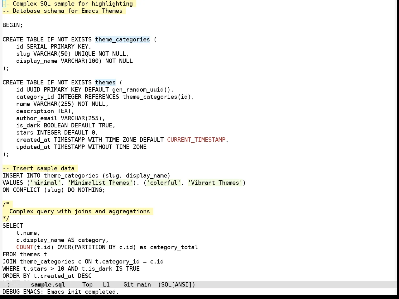Alabaster Themes Light Bg Theme in sql-mode