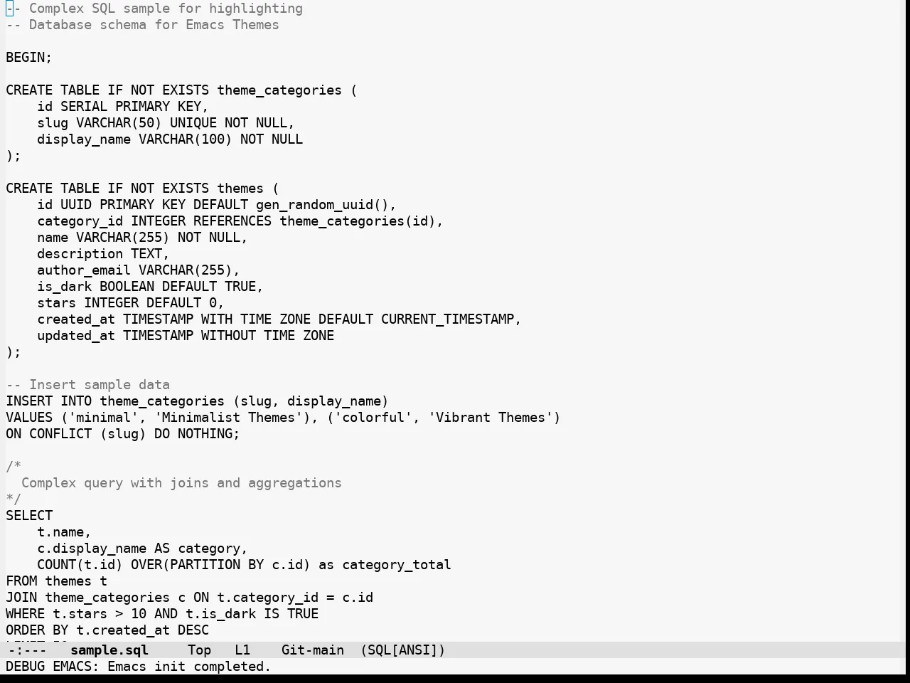 Alabaster Themes Light Mono Theme in sql-mode