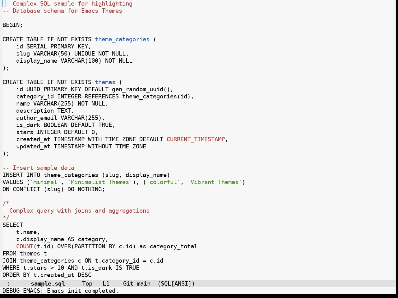 Alabaster Themes Light Theme in sql-mode