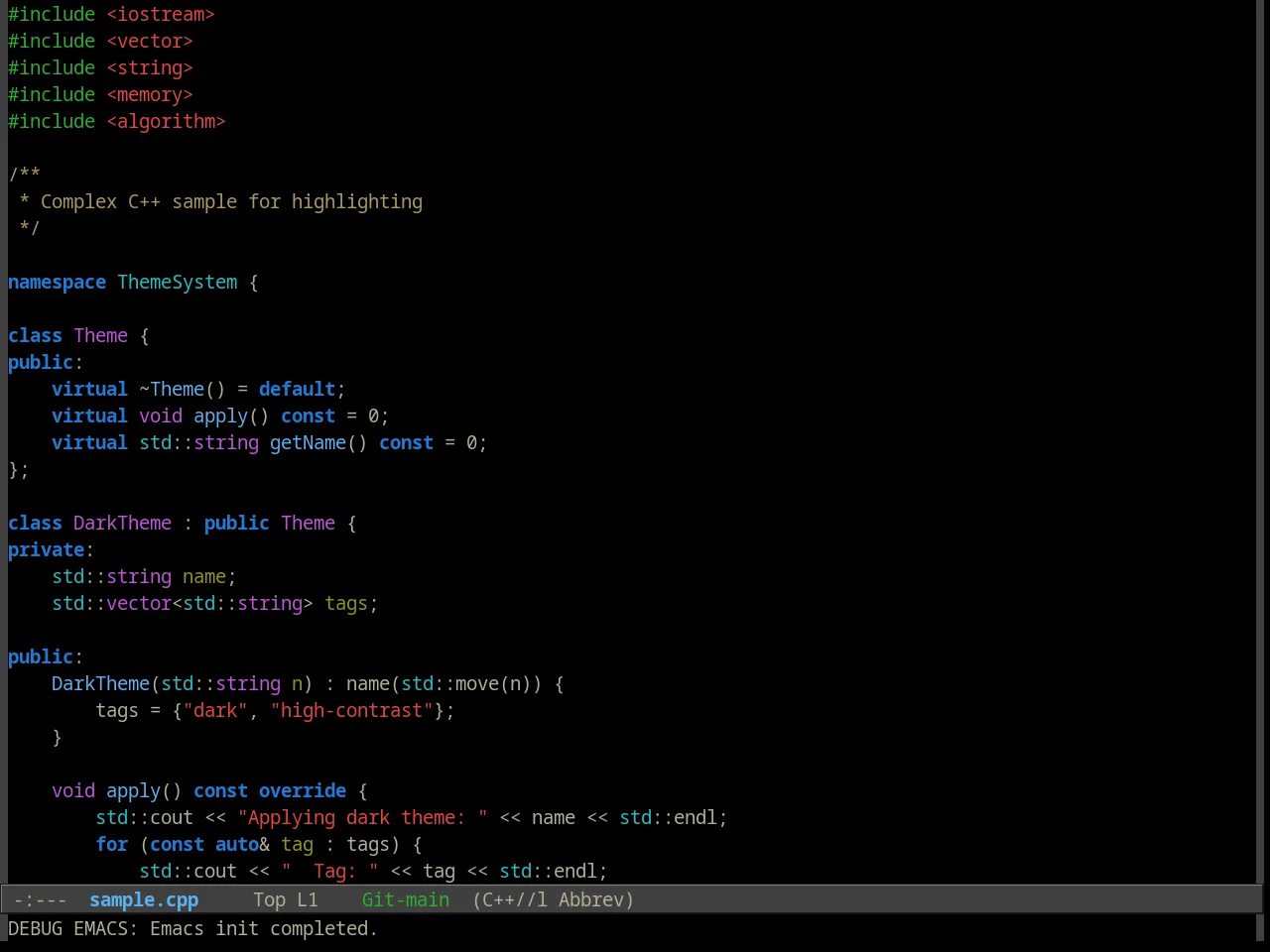 Alect Black Theme in c++-mode