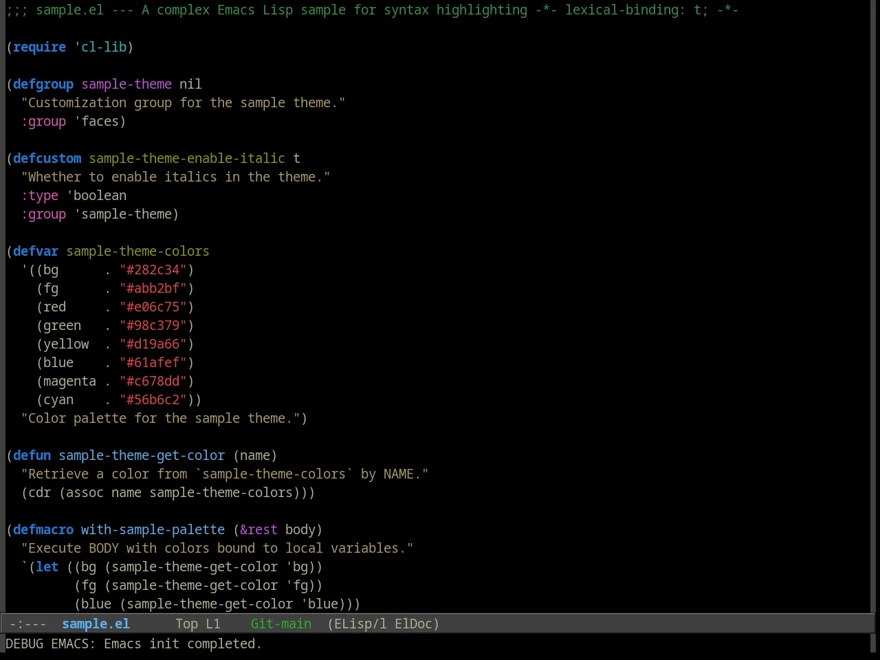 Alect Black Theme in emacs-lisp-mode