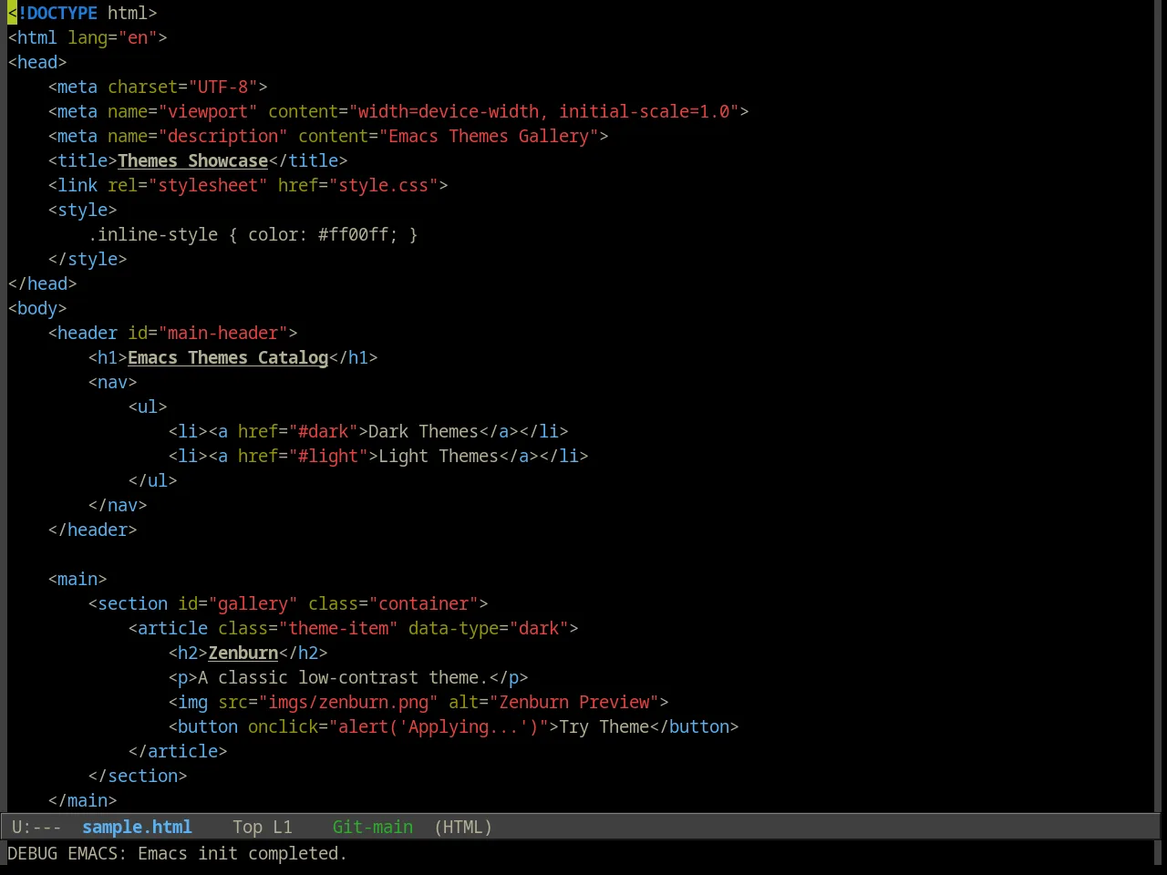 Alect Black Theme in html-mode