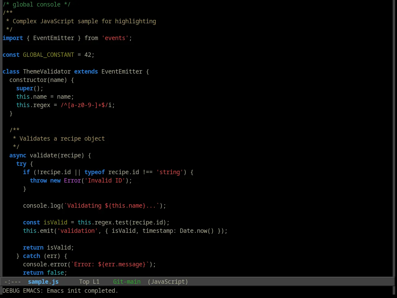 Alect Black Theme in javascript-mode