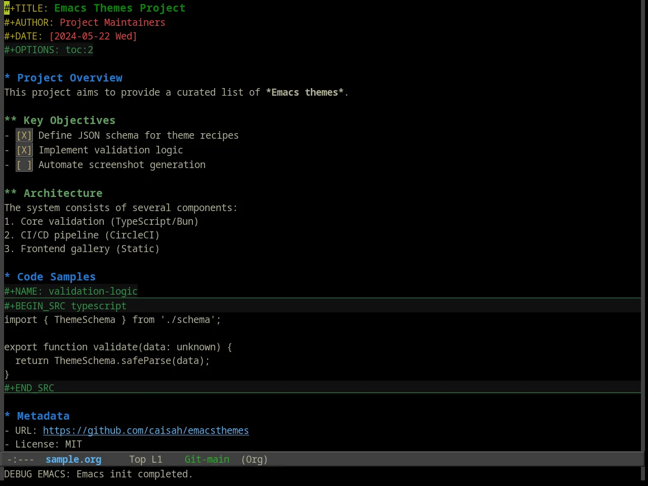 Alect Black Theme in org-mode