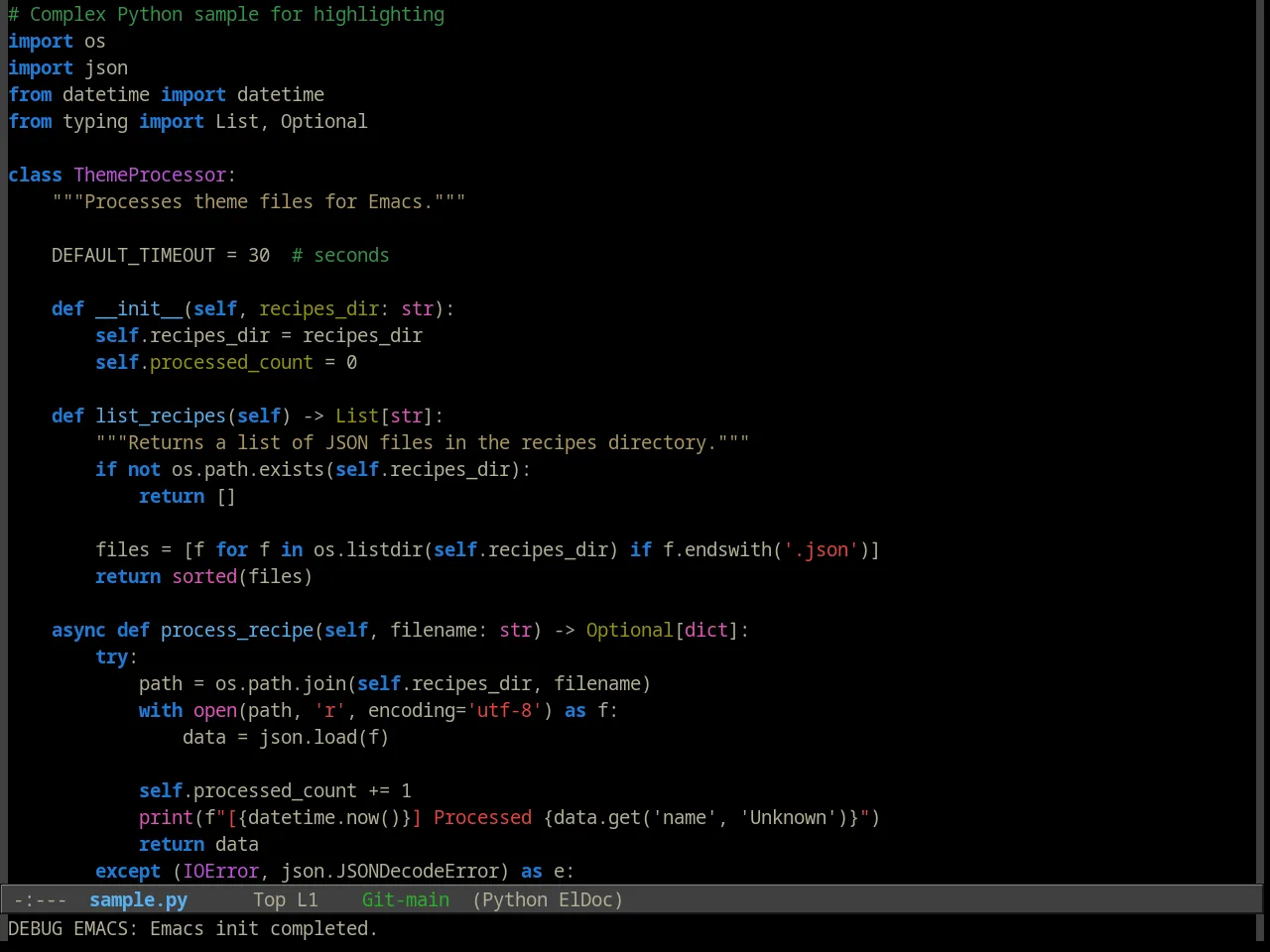 Alect Black Theme in python-mode