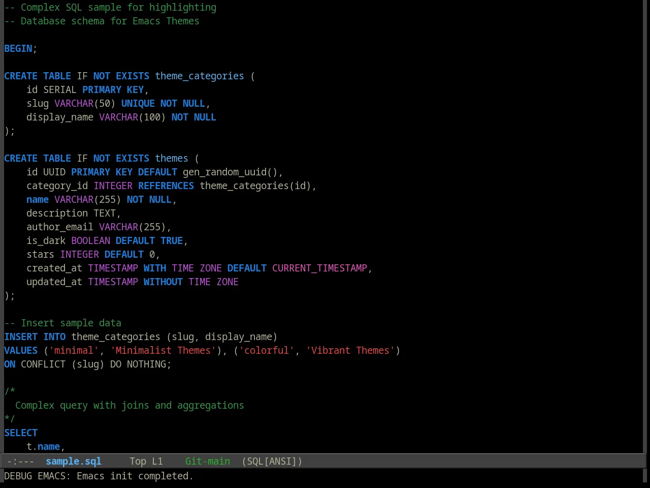 Alect Black Theme in sql-mode