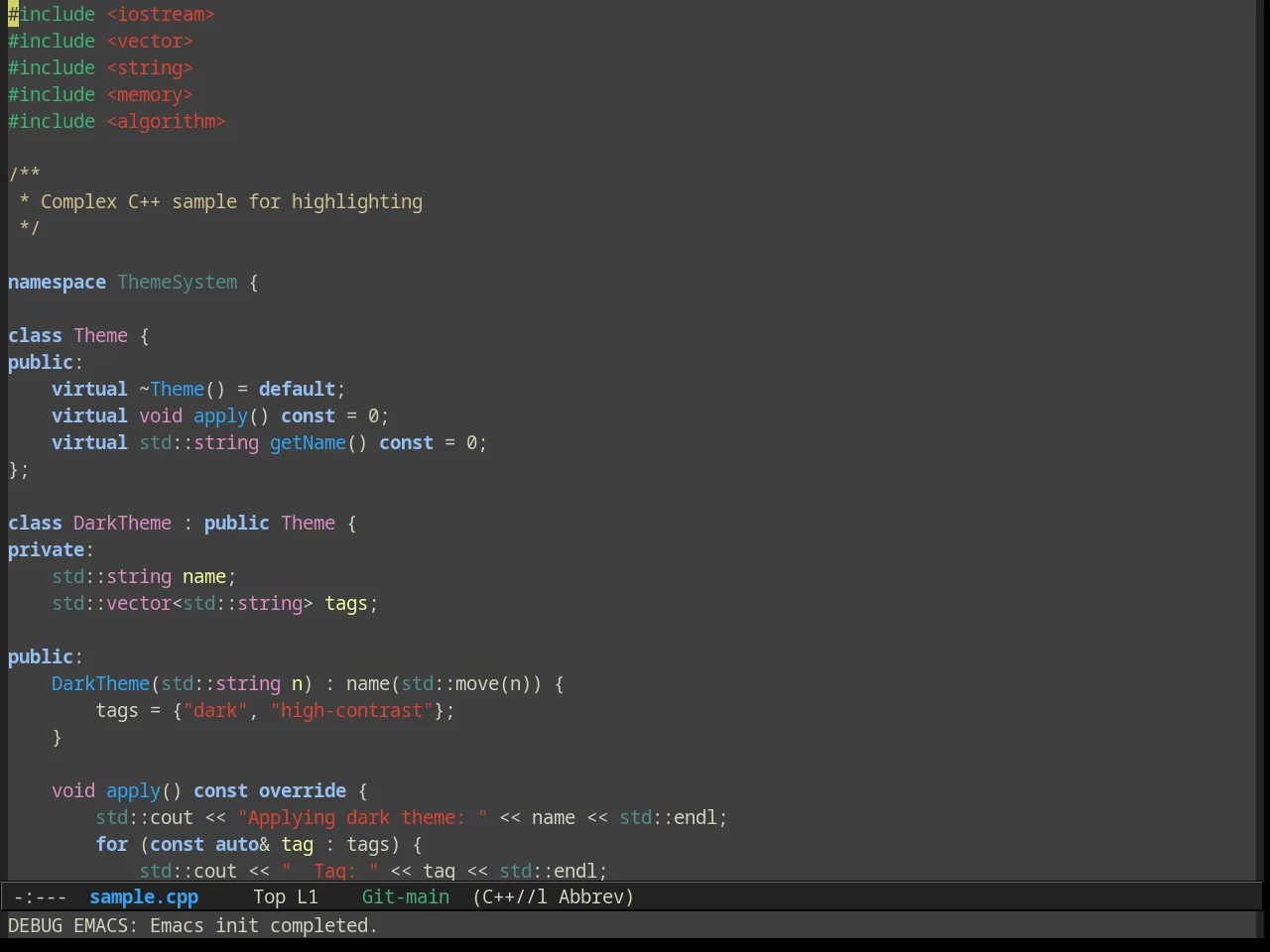 Alect Dark Alt Theme in c++-mode