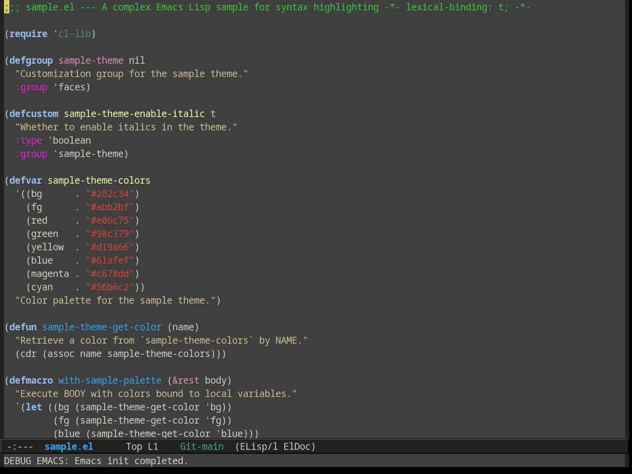 Alect Dark Alt Theme in emacs-lisp-mode