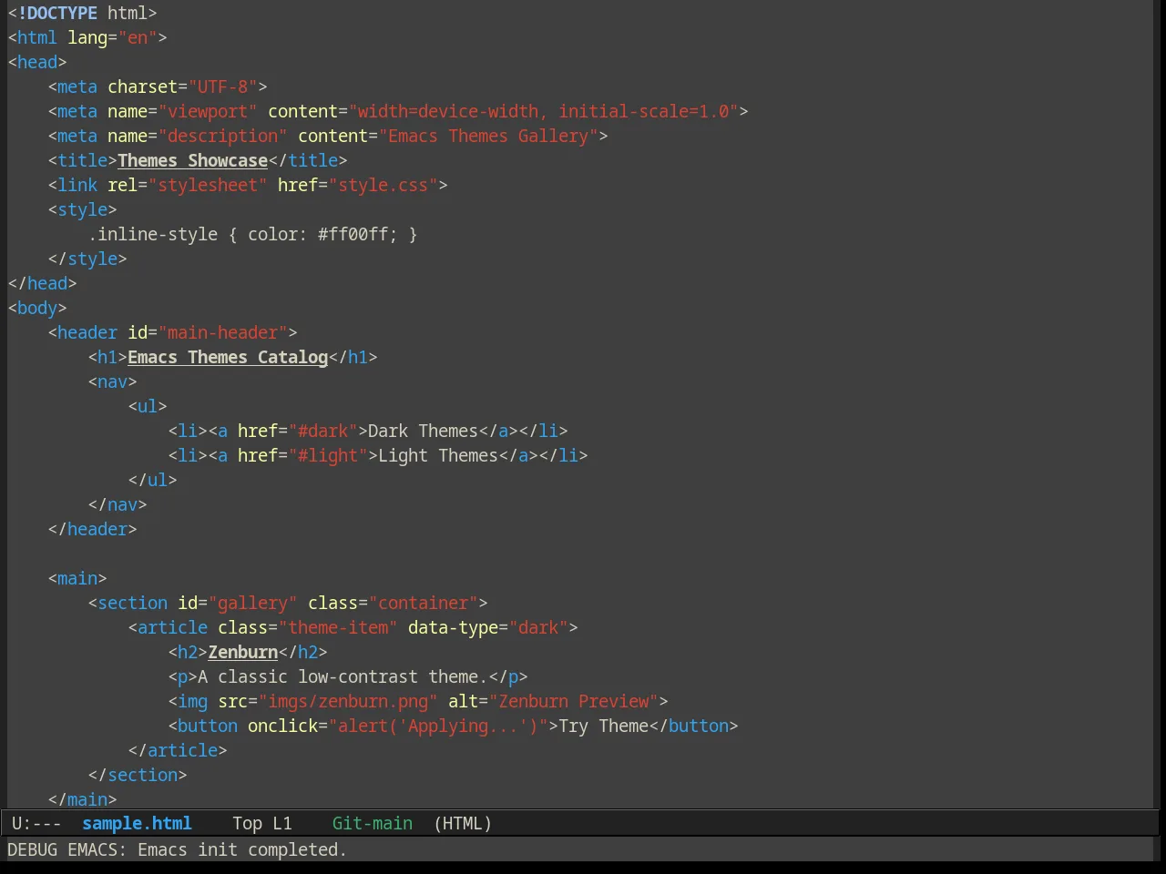 Alect Dark Alt Theme in html-mode