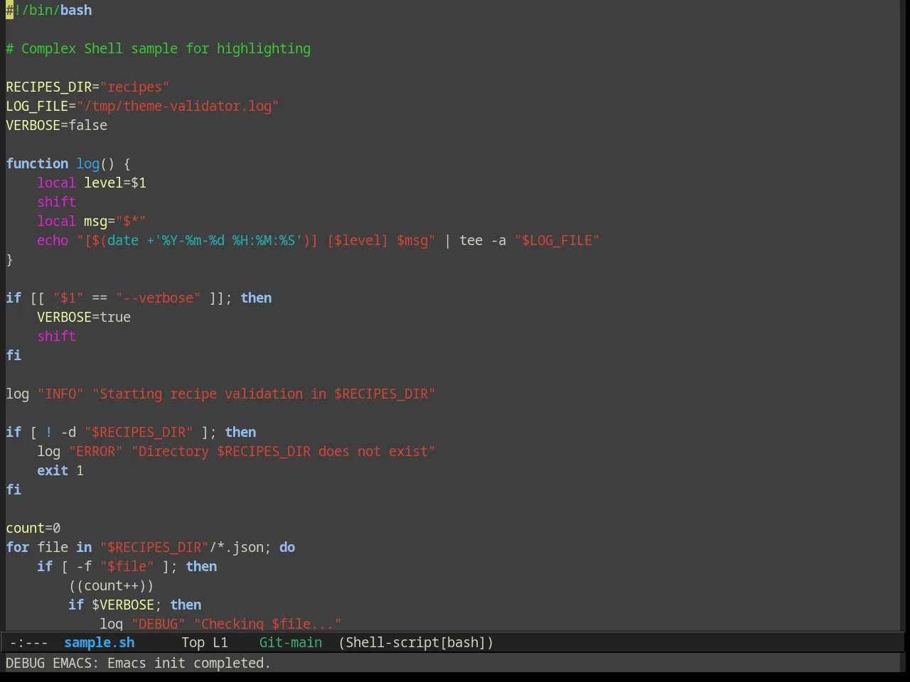 Alect Dark Alt Theme in sh-mode