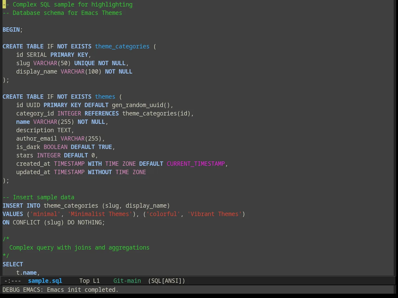 Alect Dark Alt Theme in sql-mode