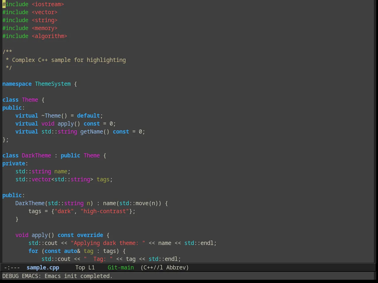Alect Dark Theme in c++-mode
