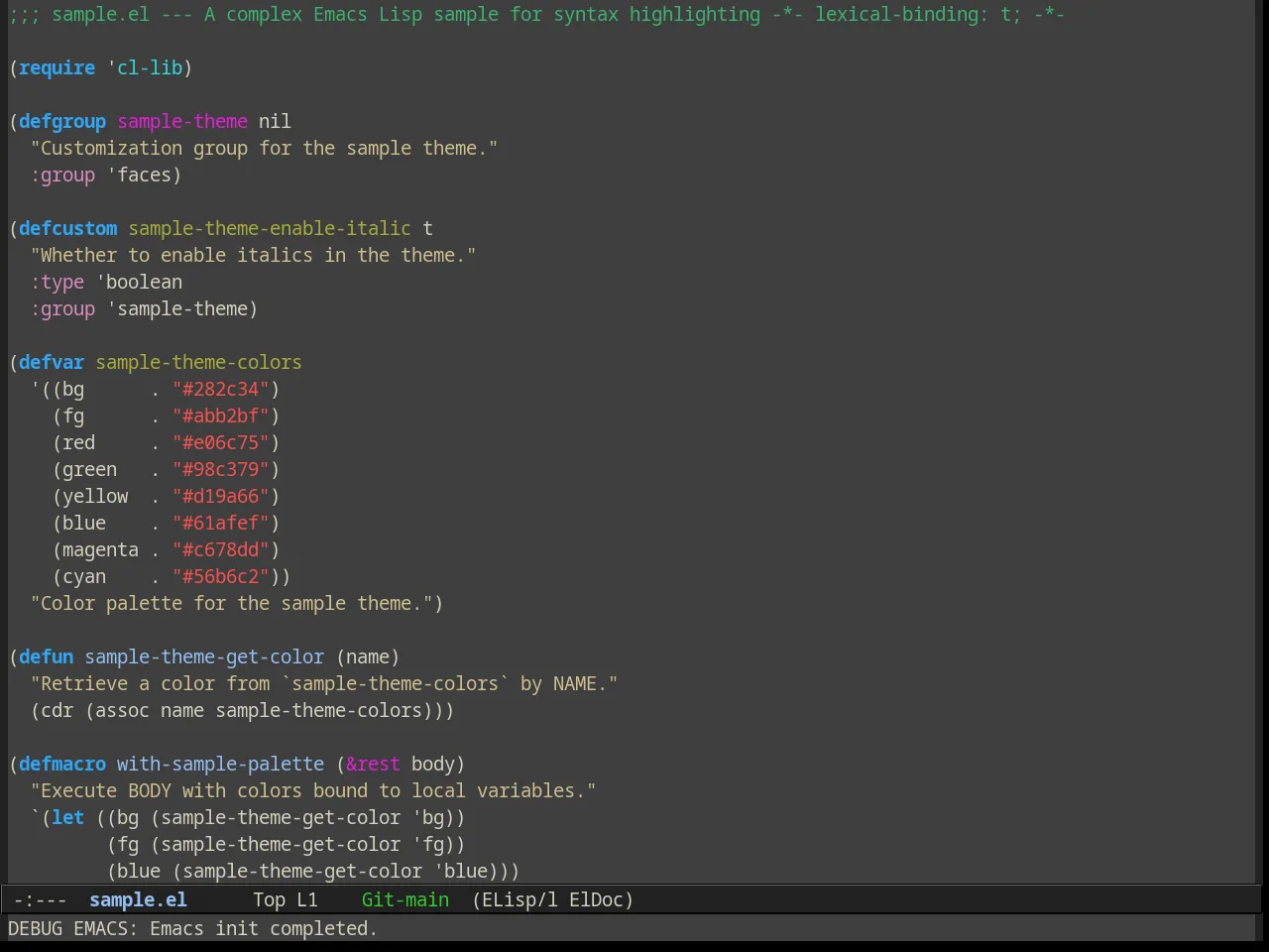 Alect Dark Theme in emacs-lisp-mode