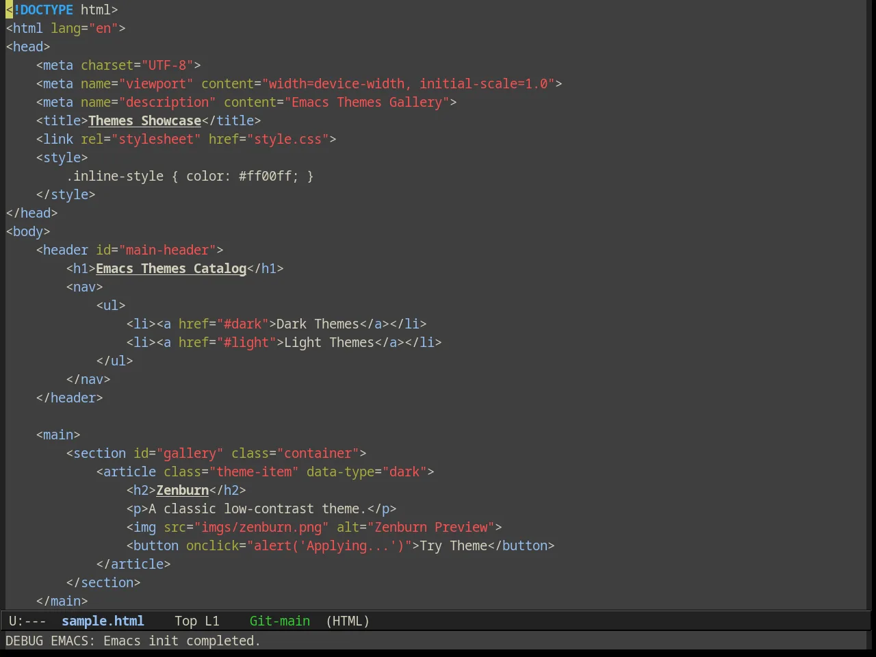 Alect Dark Theme in html-mode