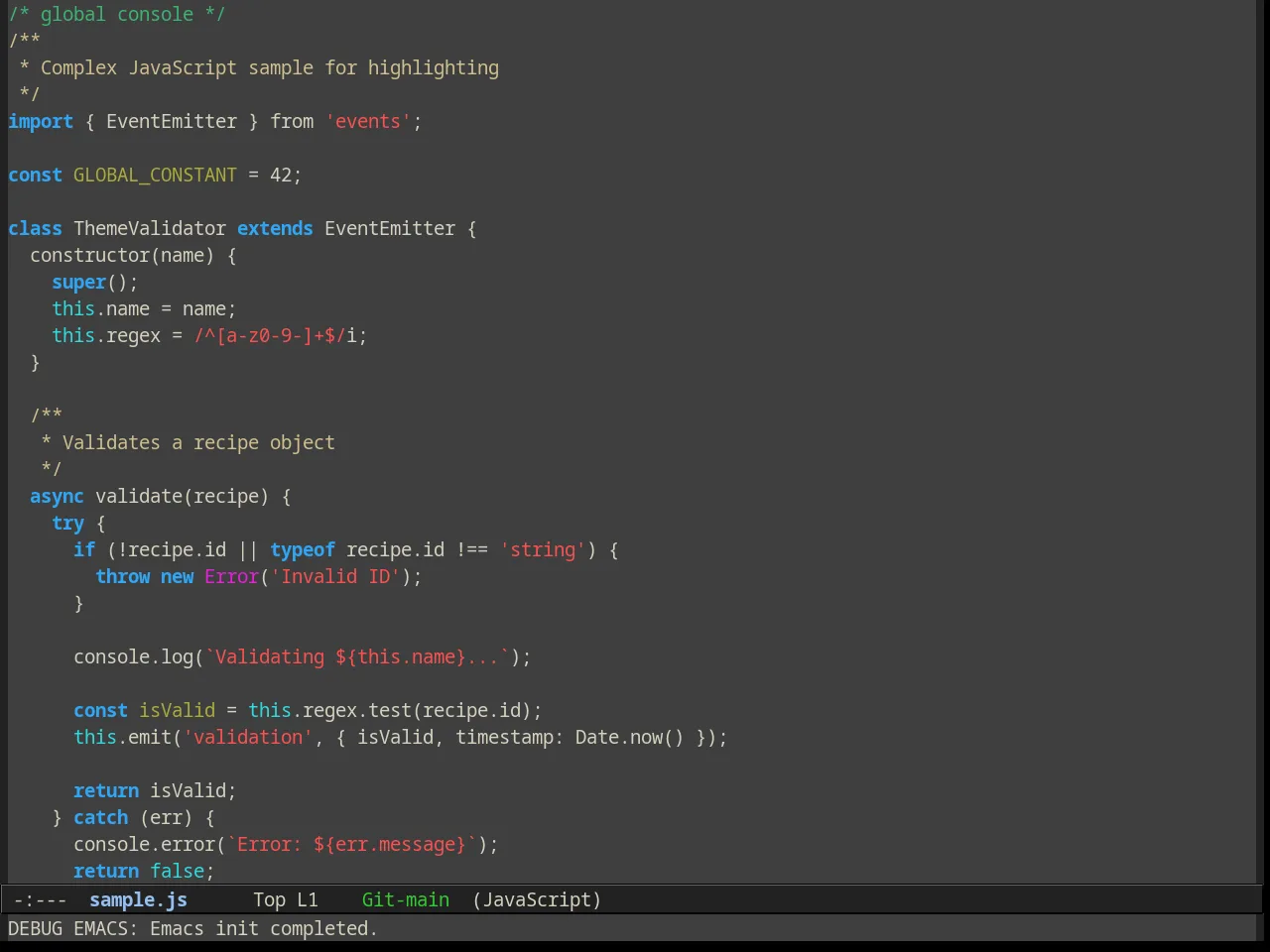 Alect Dark Theme in javascript-mode