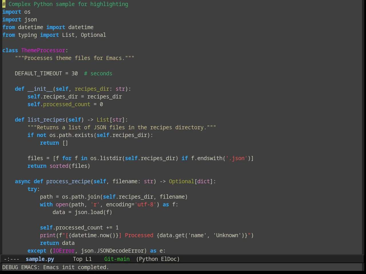 Alect Dark Theme in python-mode