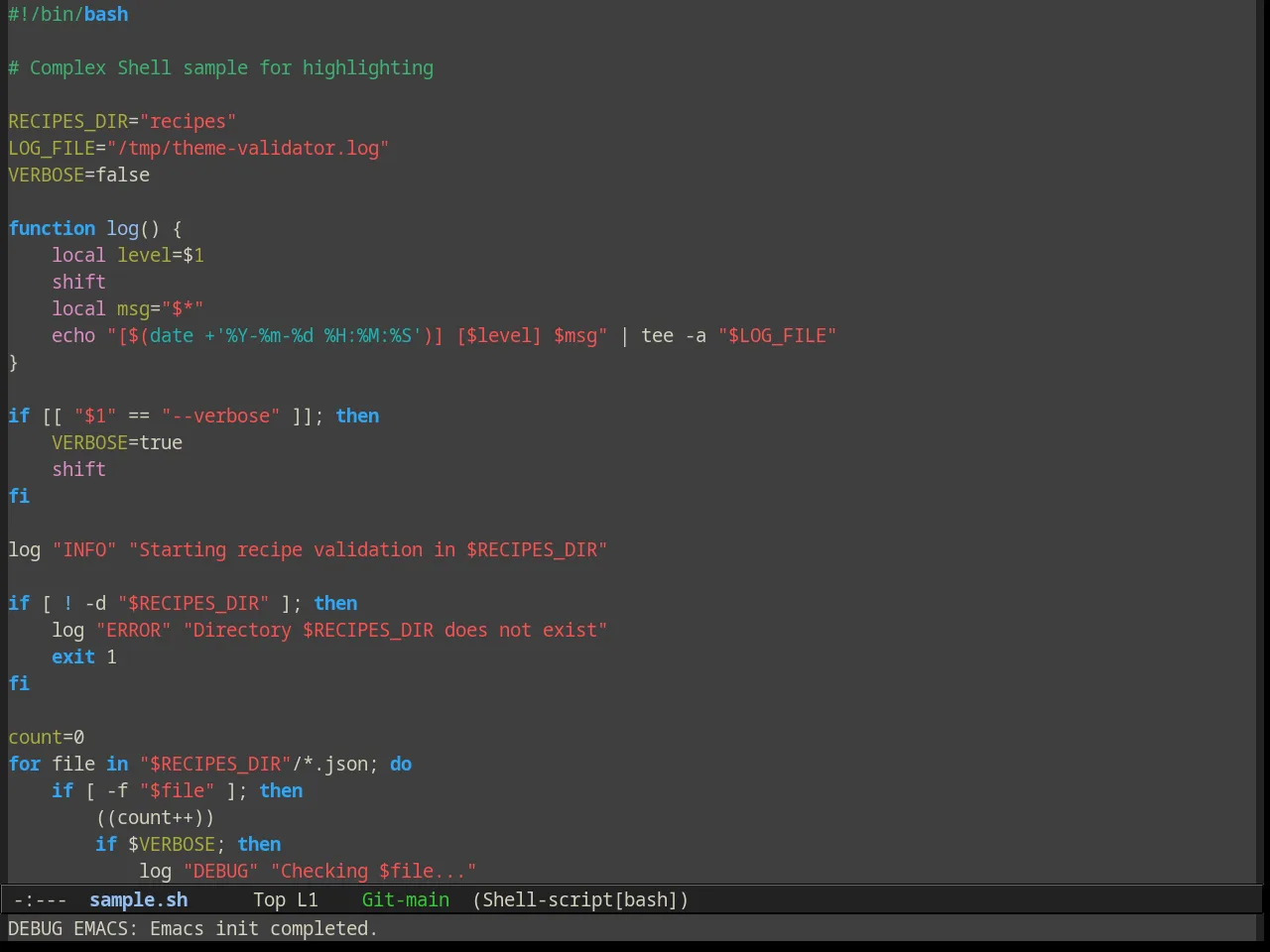 Alect Dark Theme in sh-mode