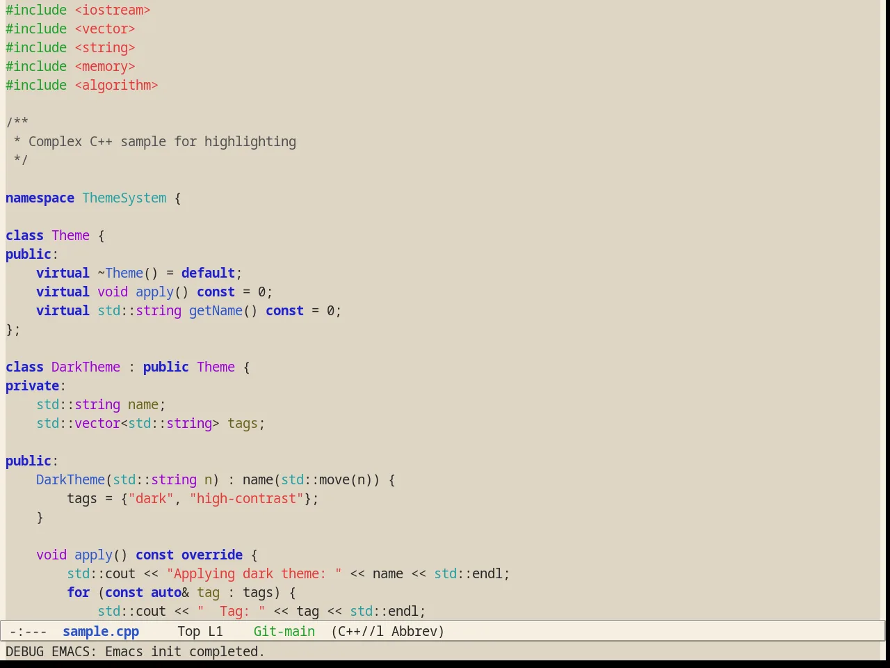 Alect Light Theme in c++-mode