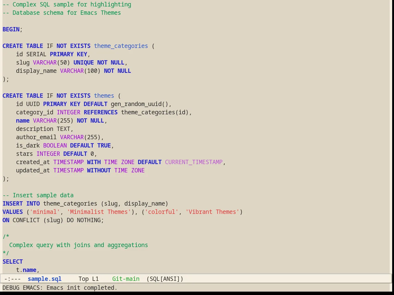 Alect Light Theme in sql-mode
