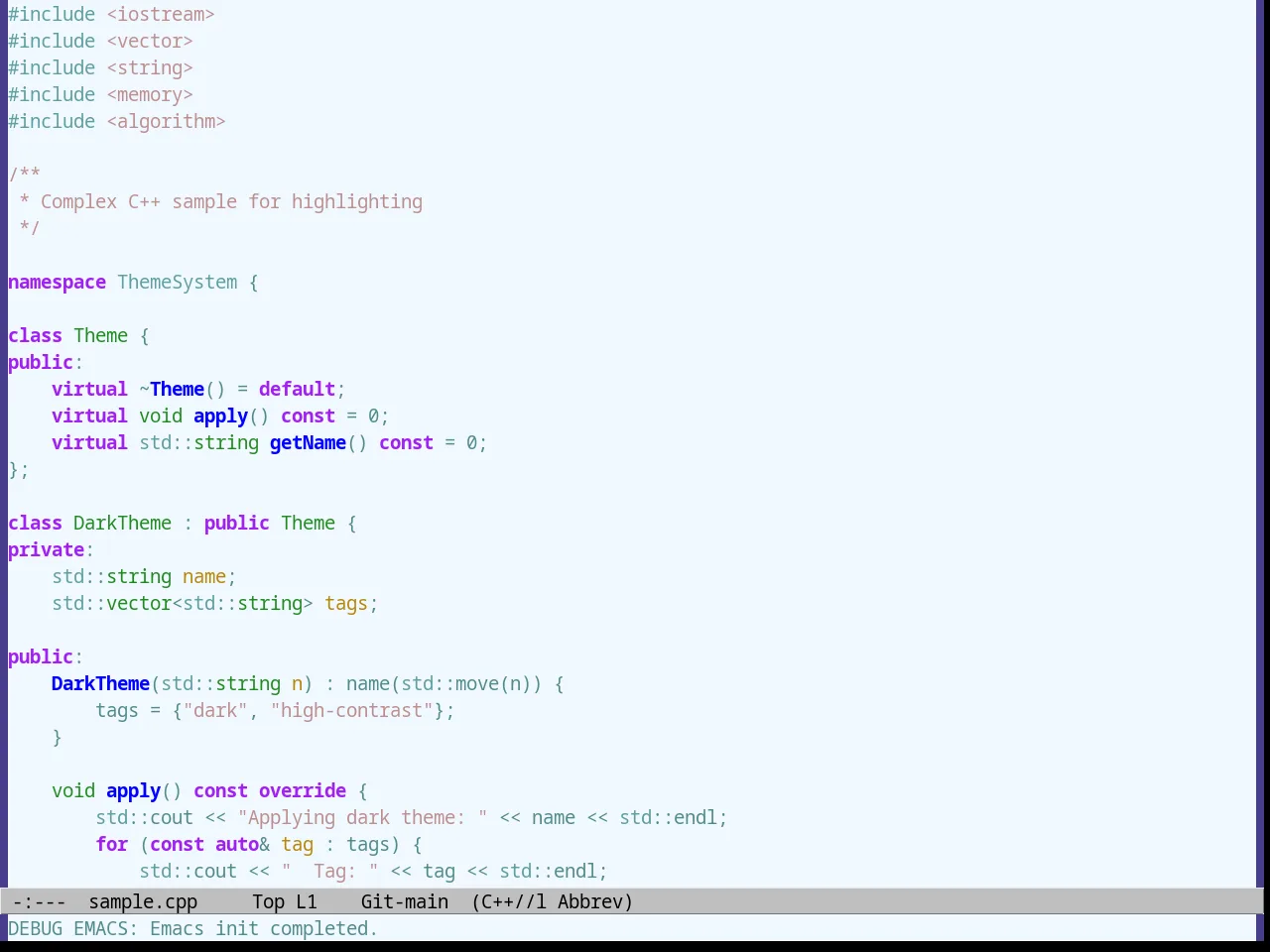 Alice Blue Theme in c++-mode
