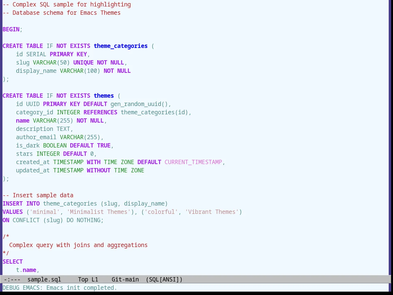 Alice Blue Theme in sql-mode