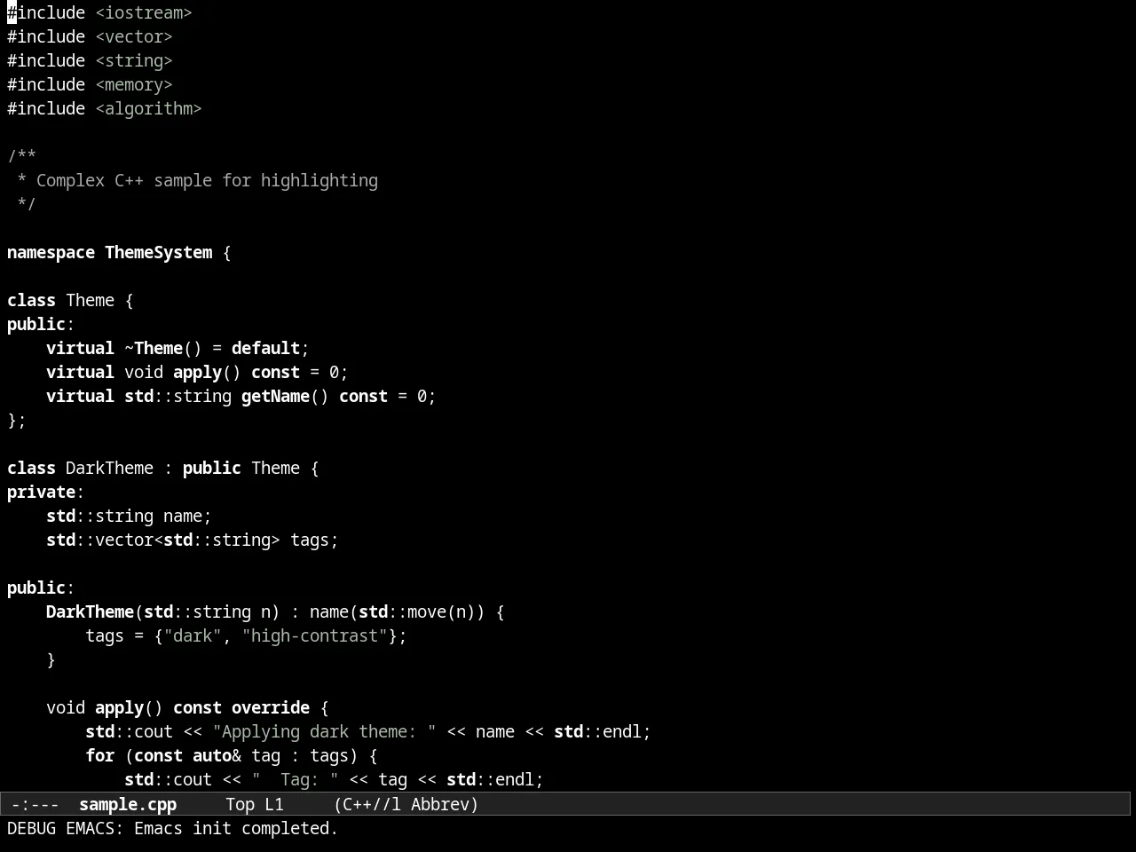 Almost Mono Black Theme in c++-mode
