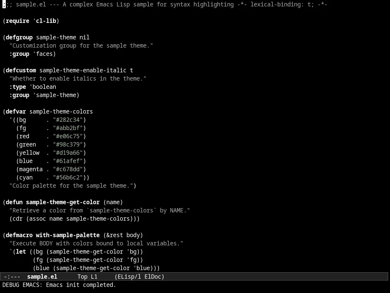 Almost Mono Black Theme in emacs-lisp-mode