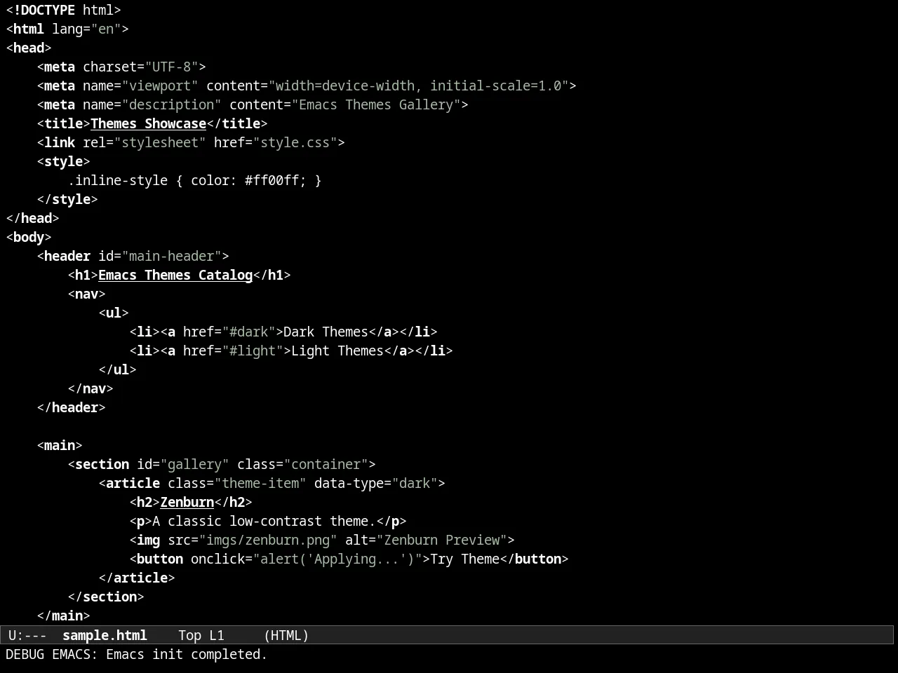 Almost Mono Black Theme in html-mode