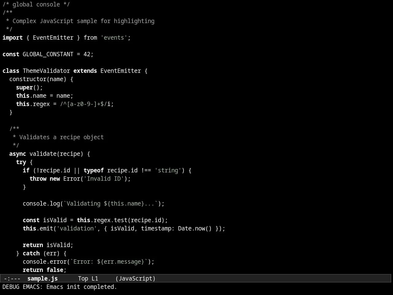Almost Mono Black Theme in javascript-mode
