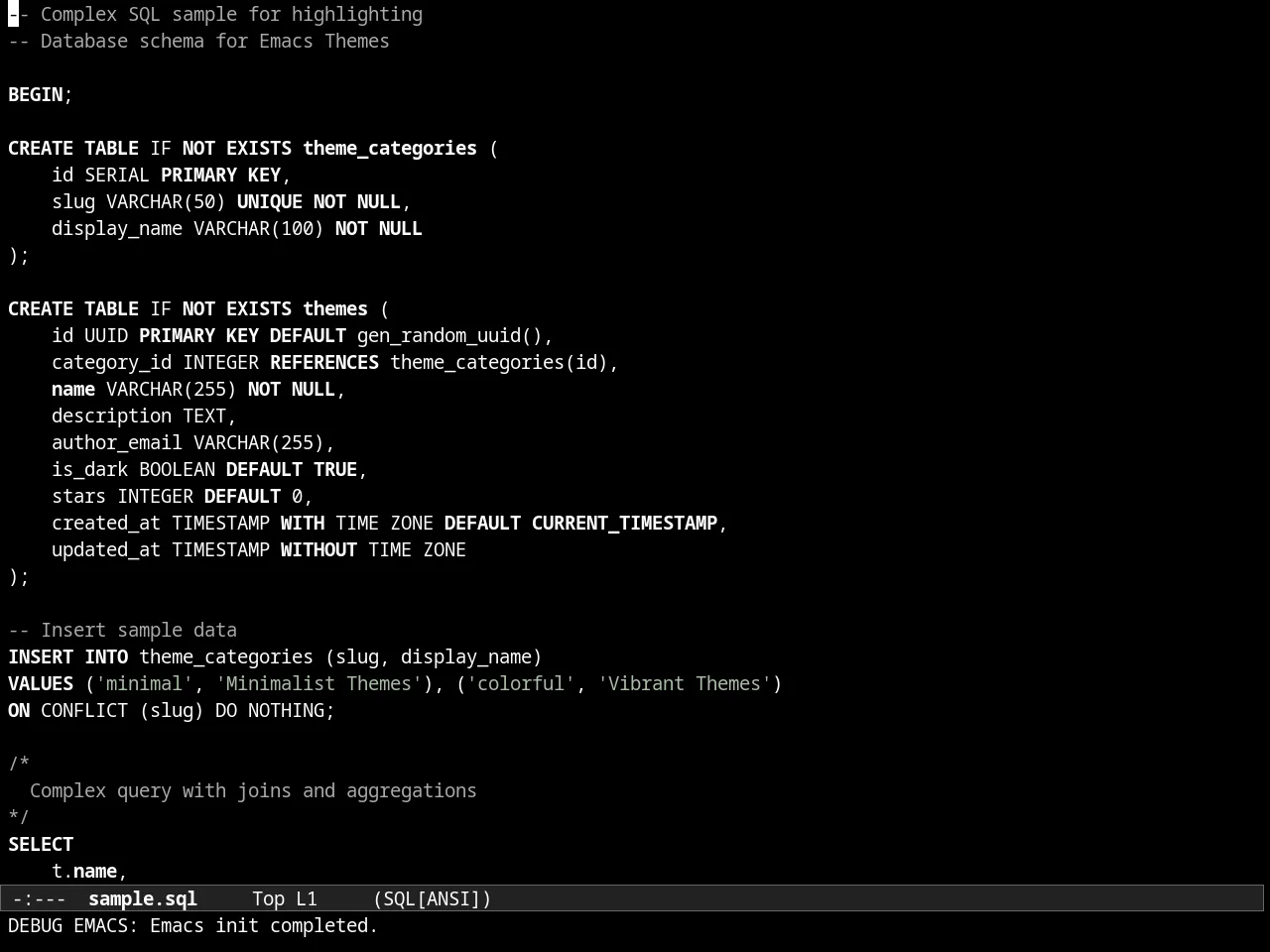 Almost Mono Black Theme in sql-mode