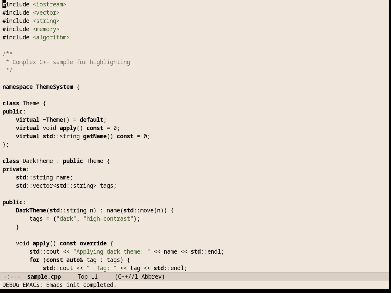 Almost Mono Cream Theme in c++-mode