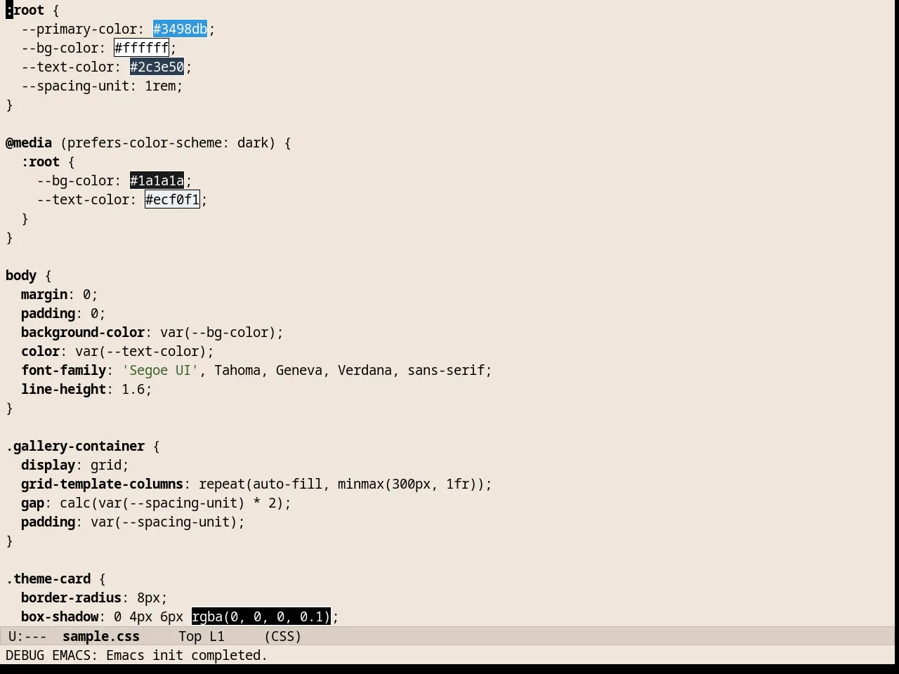 Almost Mono Cream Theme in css-mode