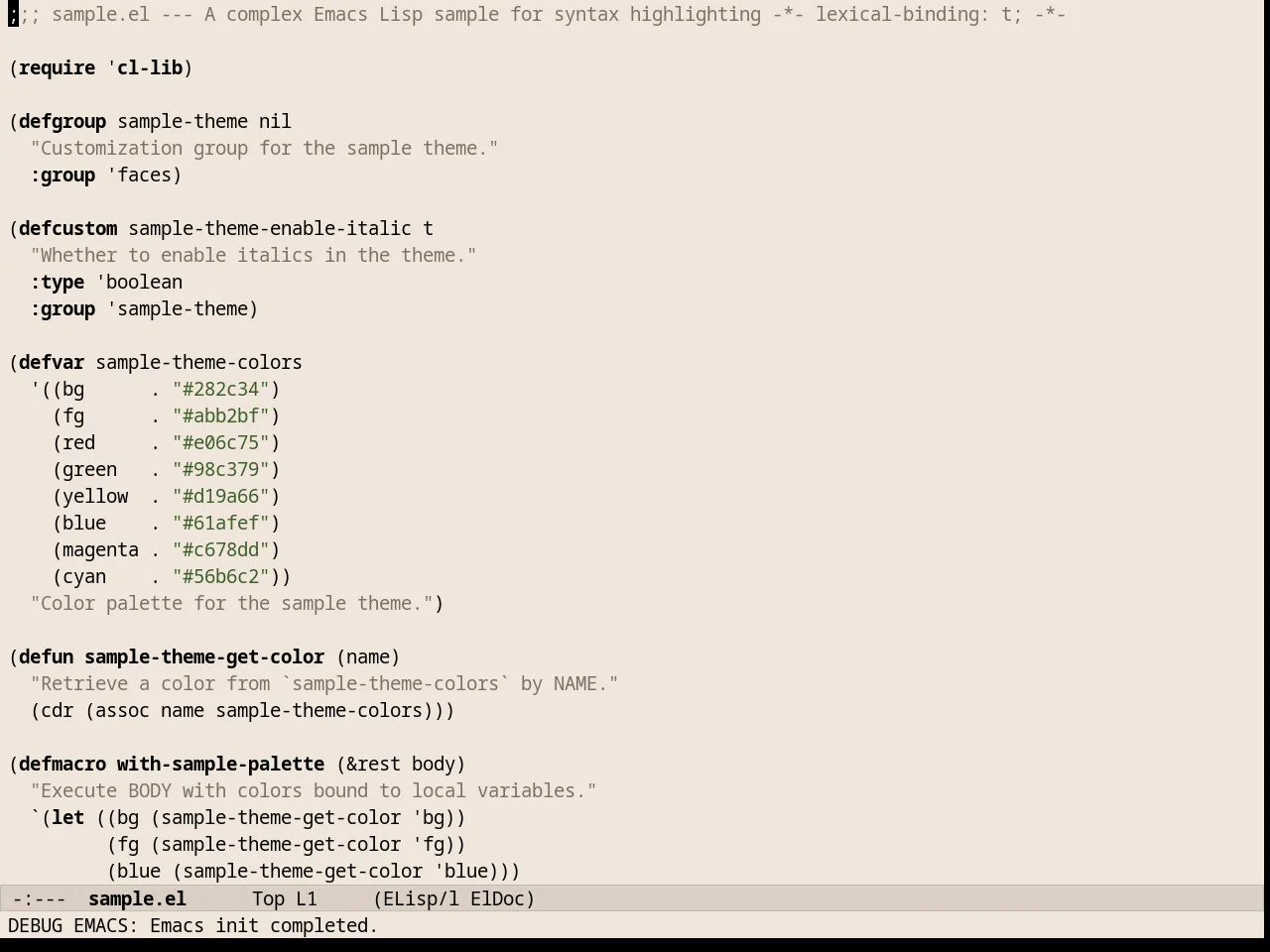Almost Mono Cream Theme in emacs-lisp-mode