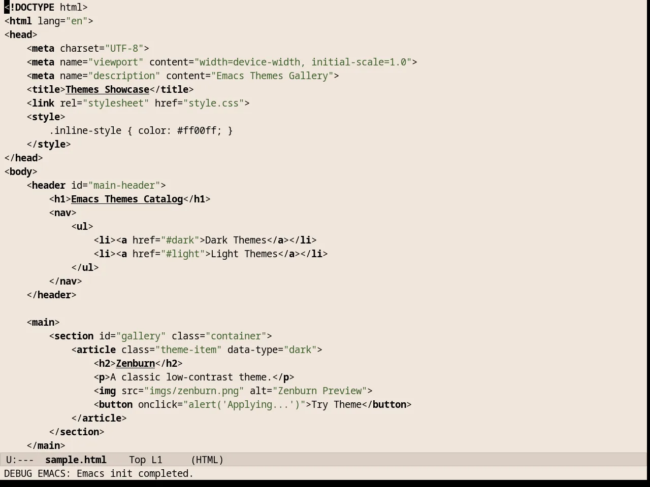 Almost Mono Cream Theme in html-mode