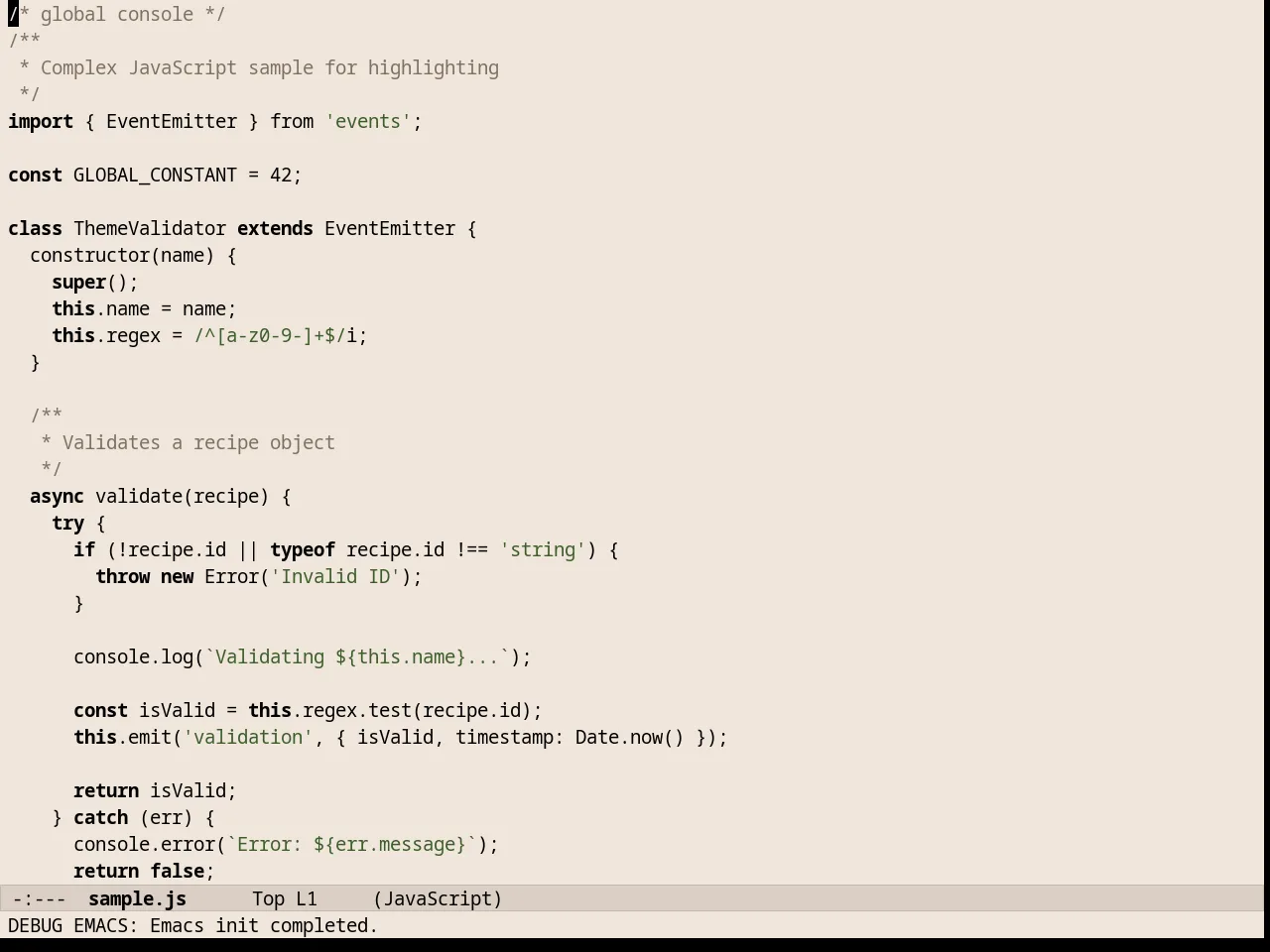 Almost Mono Cream Theme in javascript-mode